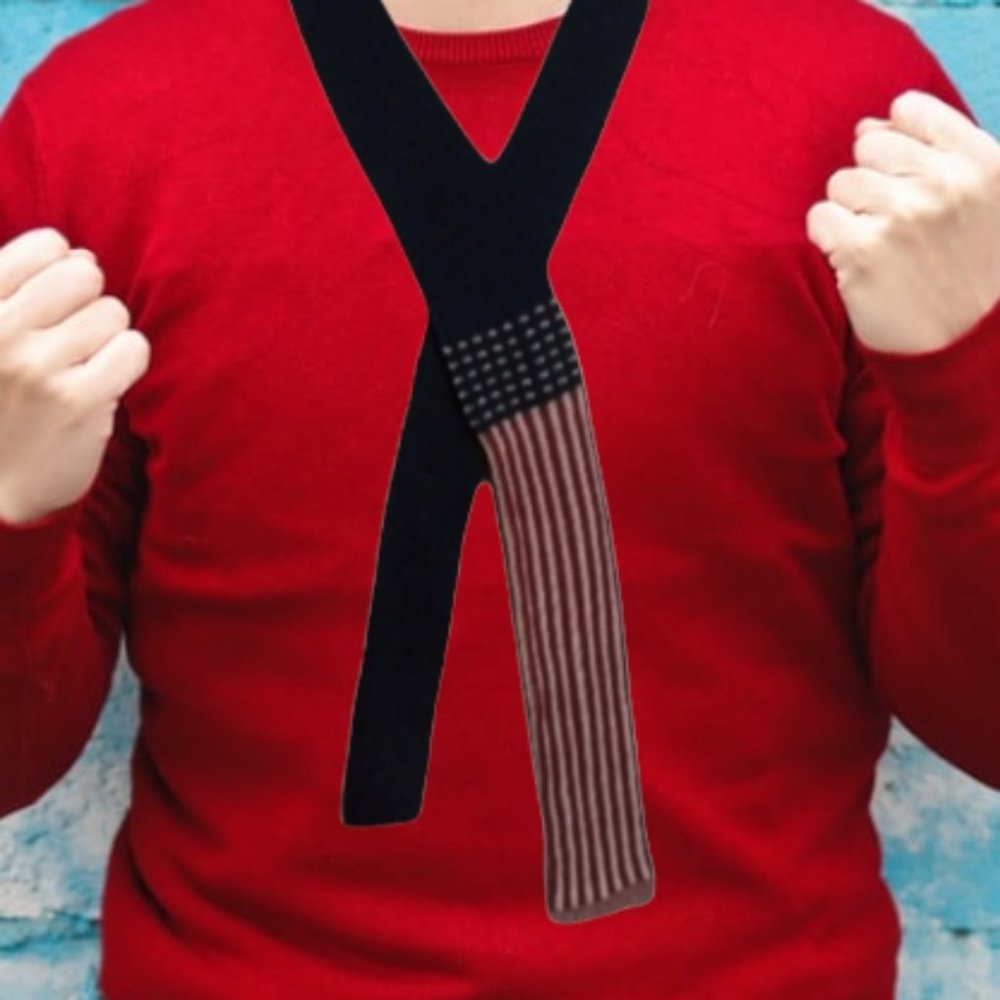 BOSTON TRADERS 100% Cotton USA Red White & Blue Crocheted American Flag Necktie